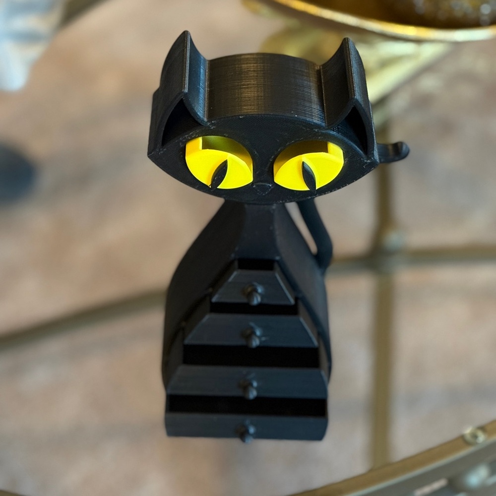 Halloween Black Jewelry Cat Figurine with Yellow Eyes - Picture 8 of 8